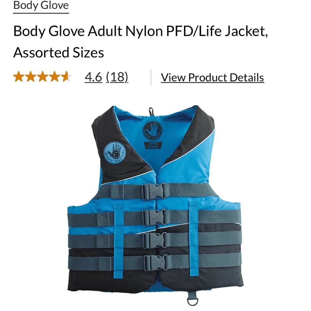 BODY GLOVE Adult Life Jacket Men’s Size MEDIUM Universal fit Secure fit 4-Buckle